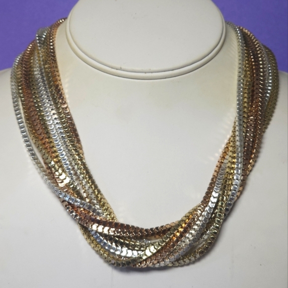 Vintage Alfani Box Chain Necklace Multi Chain Triple Metal Tone - Picture 1 of 8